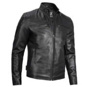 Mens Classic Black Lambskin Leather Motorcycle Jacket by Jacket Field