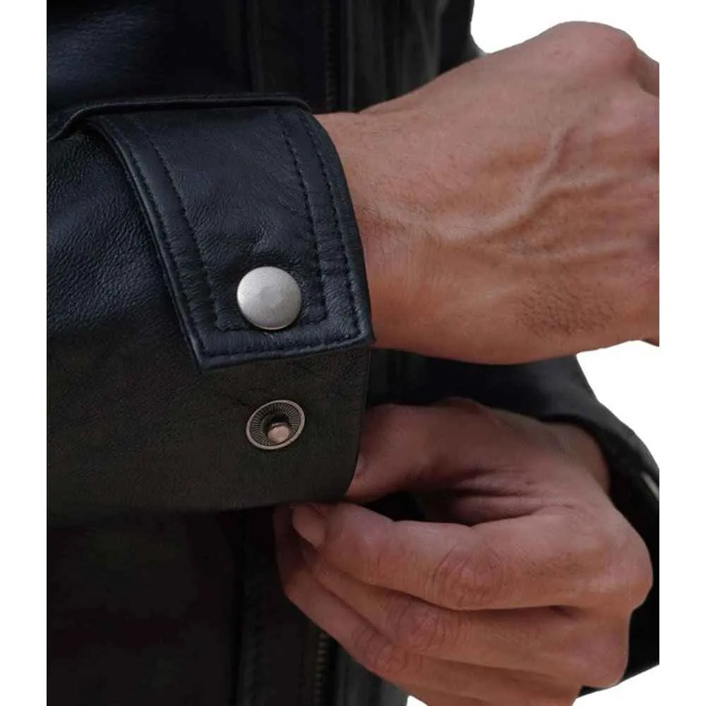Mens Black Lambskin Leather Motorcycle Jacket by Jacket Field