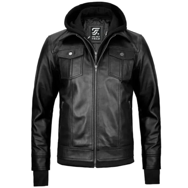 Black Leather Bomber Jacket