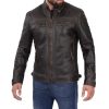Mens Distressed Brown Lambskin Leather Motorcycle Jacket By Jacket Field