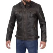 Mens Distressed Brown Lambskin Leather Motorcycle Jacket By Jacket Field