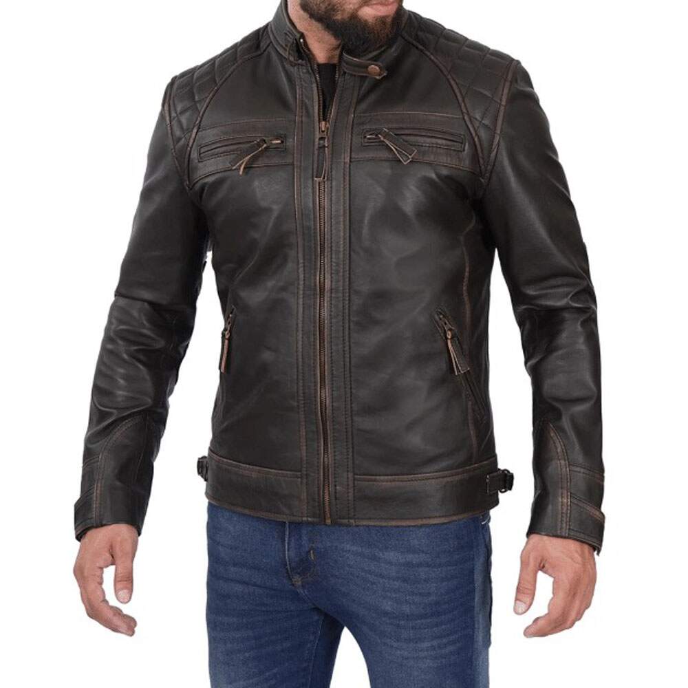 Mens Distressed Brown Lambskin Leather Motorcycle Jacket By Jacket Field