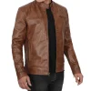 Mens Chocolate Brown Lambskin Leather Motorcycle Jacket by Jacket Field
