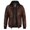 Brown Leather Bomber Jacket