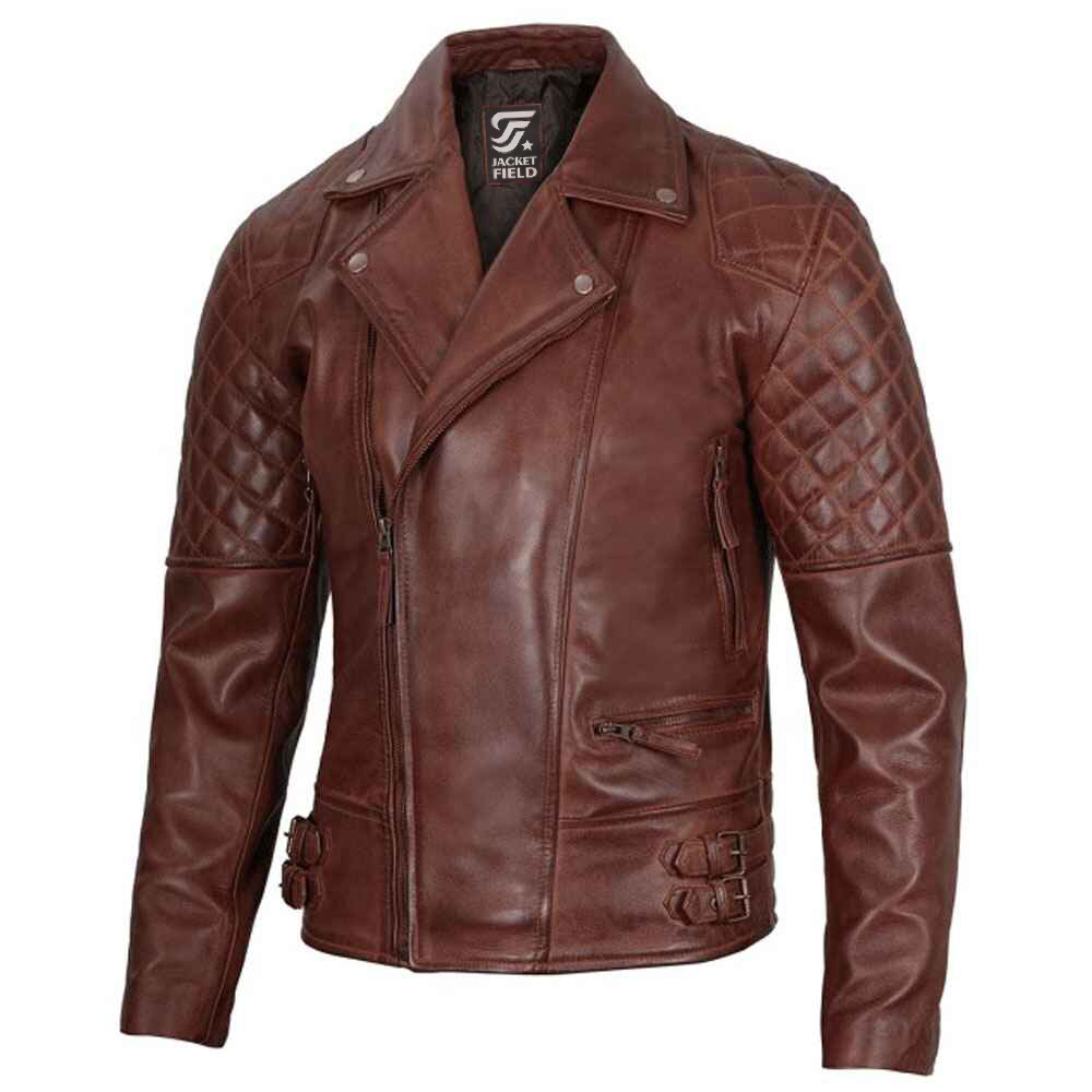 Mens Dark Brown Lambskin Leather Motorcycle Jacket by Jacket Field