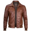 Brown Leather Bomber Jacket