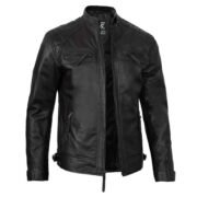 Mens Black Lambskin Cafe Racer Leather Motorcycle Jacket By Jacket Field
