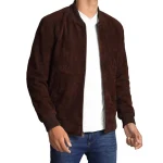 Give yourself a New Look with a Dark Brown Suede Leather Bomber Jacket For Men