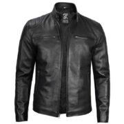 Mens Classic Black Lambskin Leather Motorcycle Jacket by Jacket Field