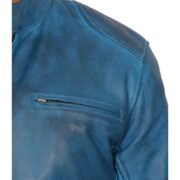 Mens Blue Lambskin Leather Motorcycle Jacket by Jacket Field