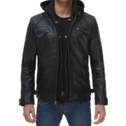 Mens Black Lambskin Leather Motorcycle Jacket by Jacket Field