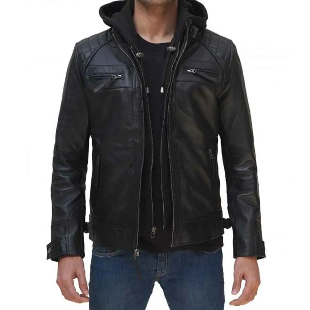 Mens Black Lambskin Leather Motorcycle Jacket by Jacket Field