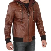 Brown Leather Bomber Jacket
