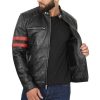 Mens Black Real Lambskin Leather Motorcycle Jacket by Jacket Field