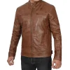Mens Chocolate Brown Lambskin Leather Motorcycle Jacket by Jacket Field