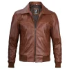 Brown Leather Bomber Jacket