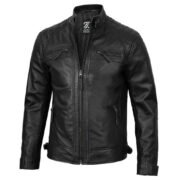 Mens Black Lambskin Cafe Racer Leather Motorcycle Jacket By Jacket Field