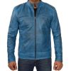 Mens Blue Lambskin Leather Motorcycle Jacket by Jacket Field