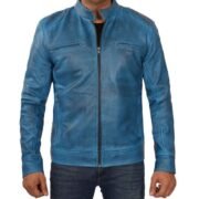 Mens Blue Lambskin Leather Motorcycle Jacket by Jacket Field