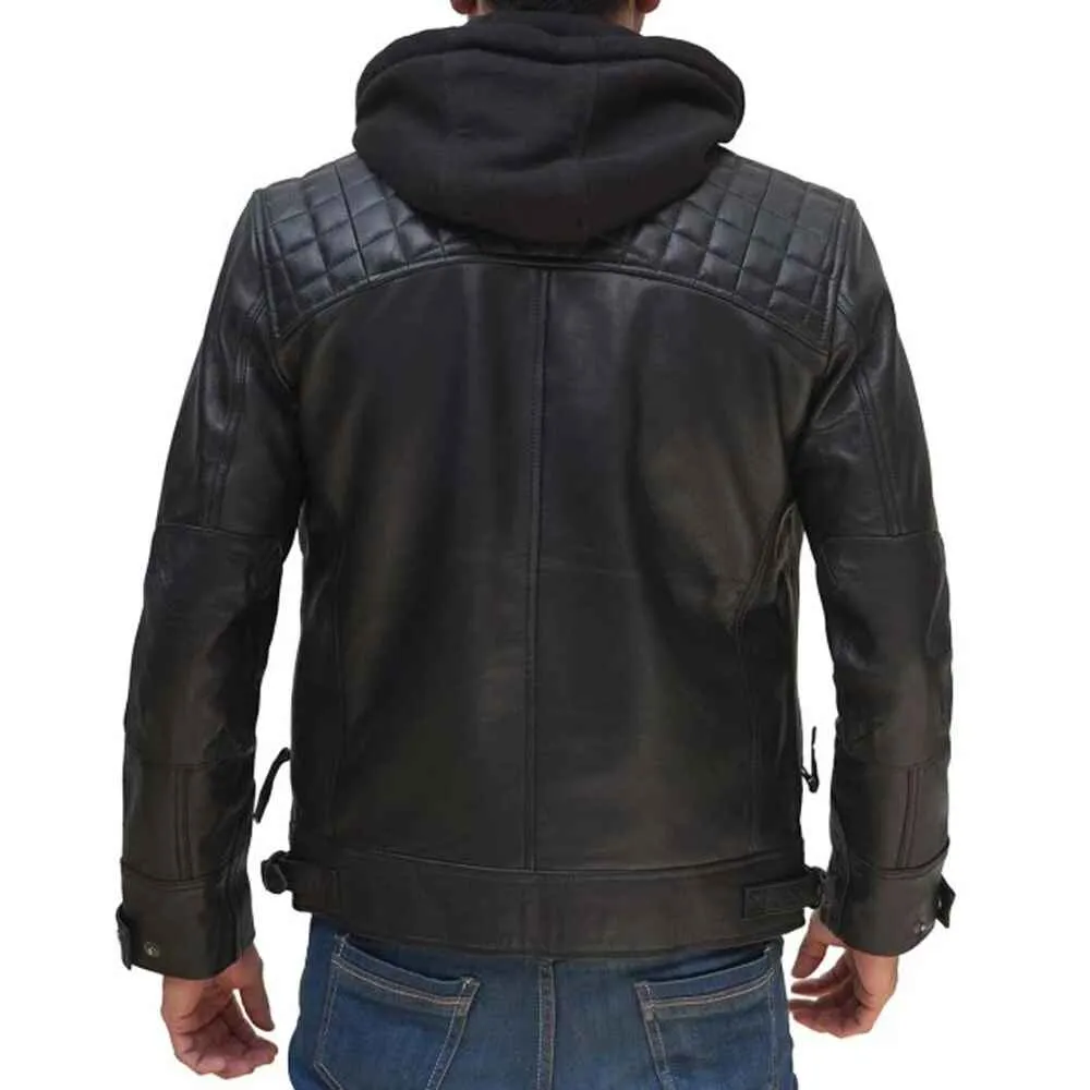 Mens Black Lambskin Leather Motorcycle Jacket by Jacket Field