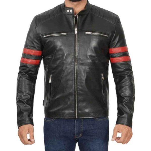 Mens Black Real Lambskin Leather Motorcycle Jacket by Jacket Field
