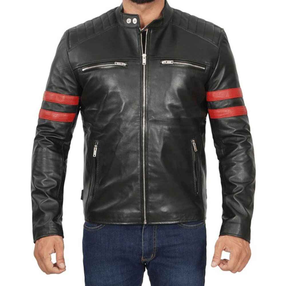 Mens Black Real Lambskin Leather Motorcycle Jacket by Jacket Field