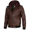 Brown Leather Bomber Jacket