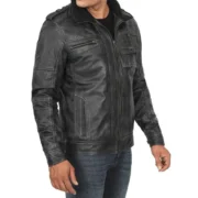 Mens Black Lambskin Leather Motorcycle Jacket by Jacket Field