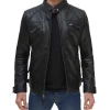 Mens Black Lambskin Leather Motorcycle Jacket by Jacket Field