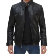 Mens Black Lambskin Leather Motorcycle Jacket by Jacket Field