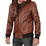 Brown Leather Bomber Jacket