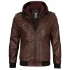 Brown Leather Bomber Jacket