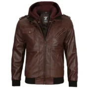Brown Leather Bomber Jacket