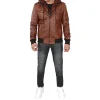Brown Leather Bomber Jacket