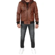 Brown Leather Bomber Jacket