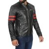 Mens Black Real Lambskin Leather Motorcycle Jacket by Jacket Field