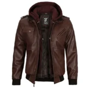Brown Leather Bomber Jacket