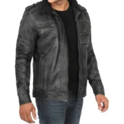 Mens Black Lambskin Leather Motorcycle Jacket by Jacket Field