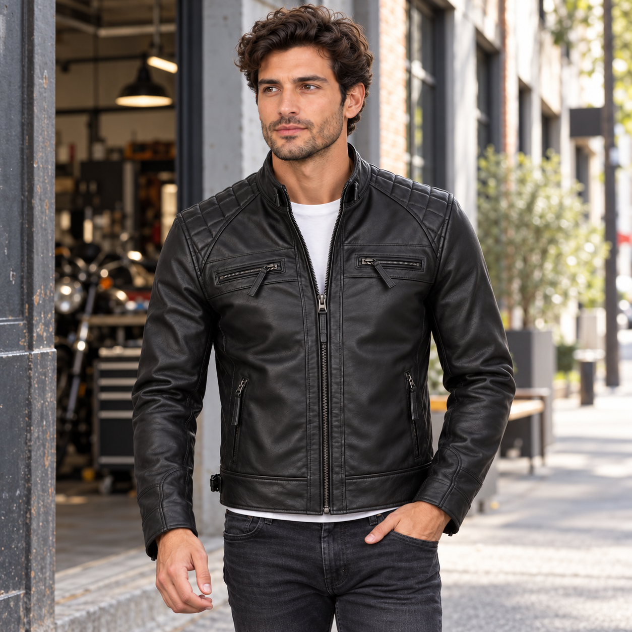 Mens Black Lambskin Cafe Racer Leather Motorcycle Jacket By Jacket Field