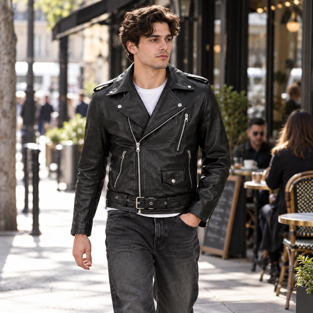 Mens Black Real Lambskin Leather Motorcycle Jacket by Jacket Field