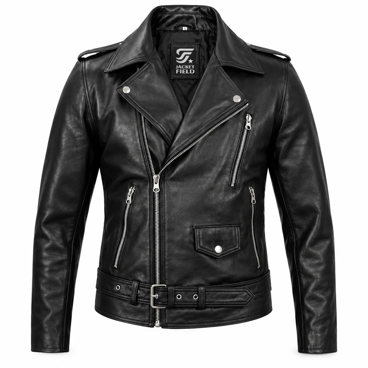 Mens Black Real Lambskin Leather Motorcycle Jacket by Jacket Field