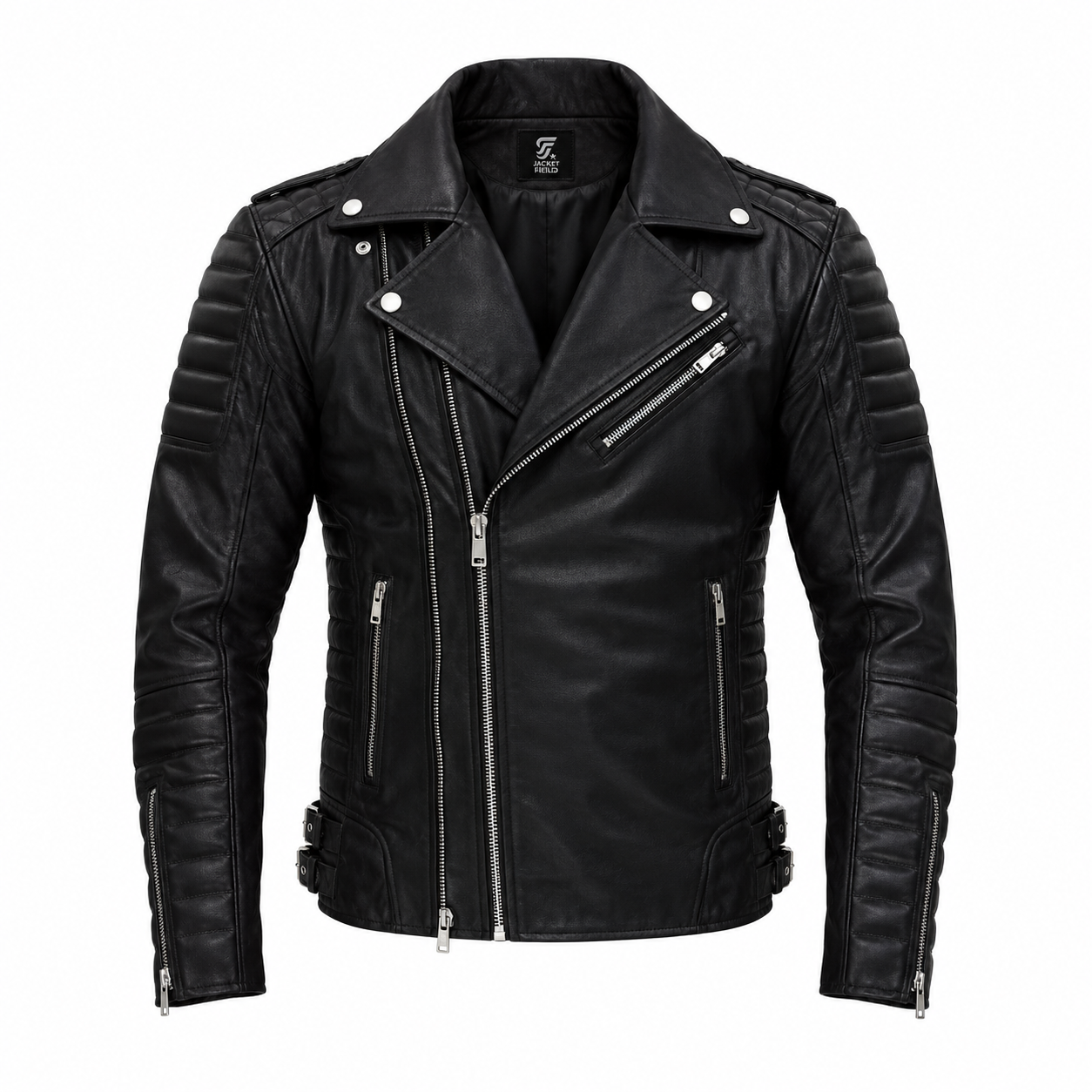 Mens Black Cowhide Leather Motorcycle Jacket by Jacket Field