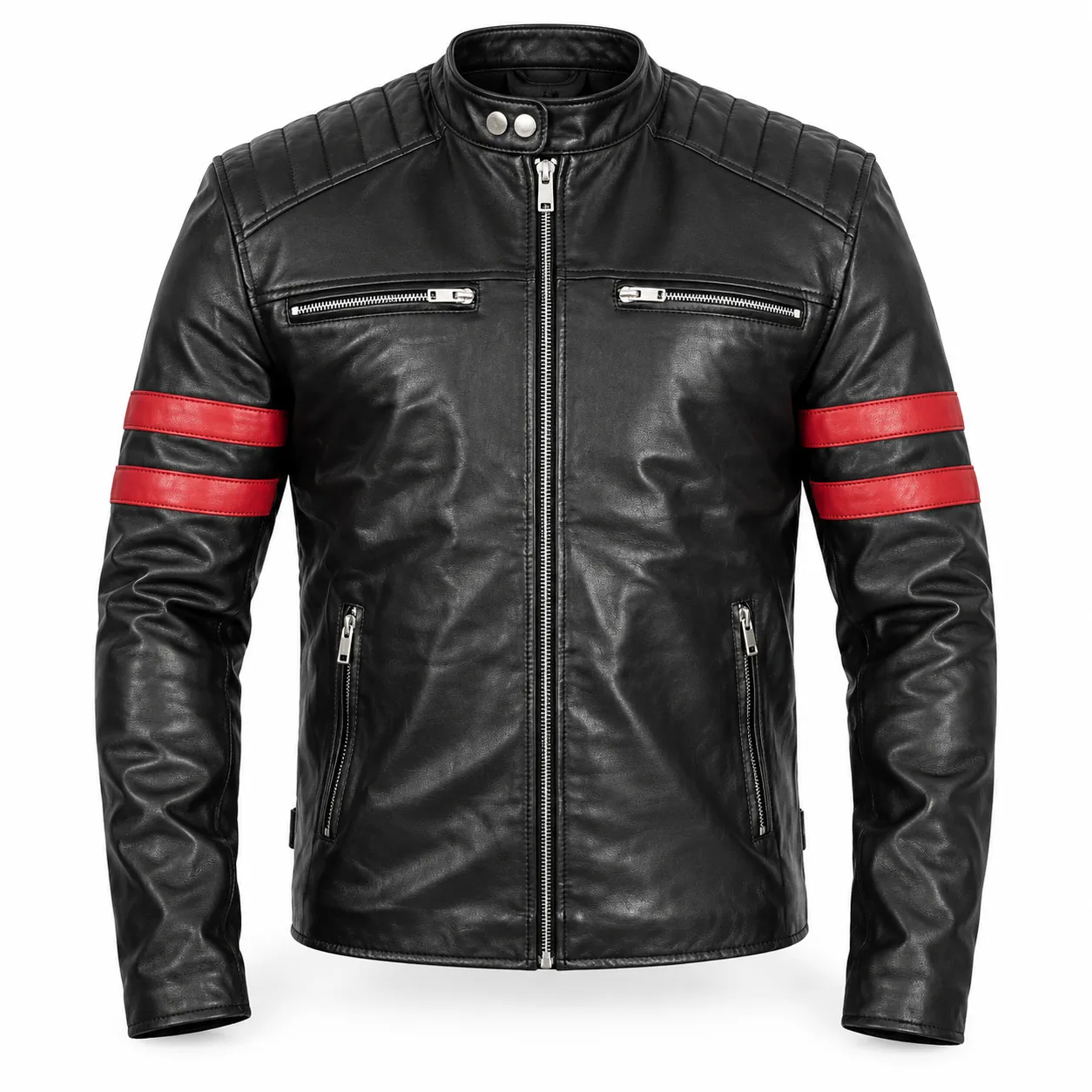 Mens Black Real Lambskin Leather Motorcycle Jacket by Jacket Field
