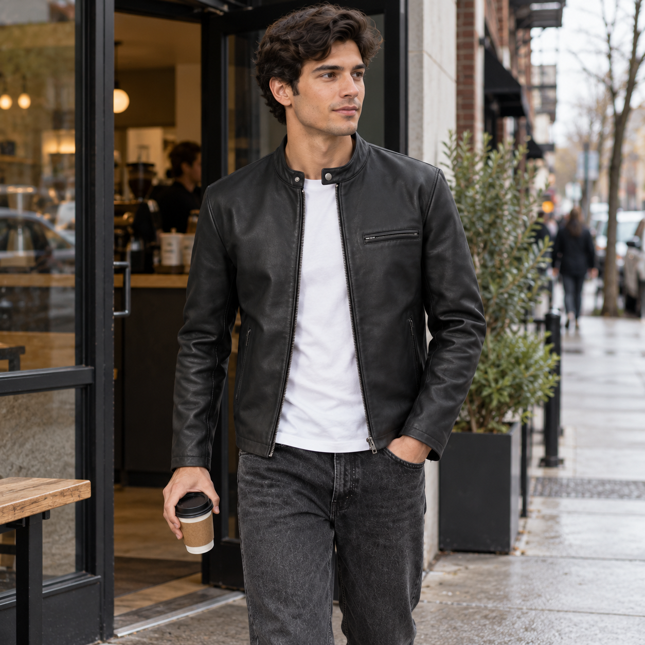 Mens Black Cowhide Leather Motorcycle Jacket by Jacket Field