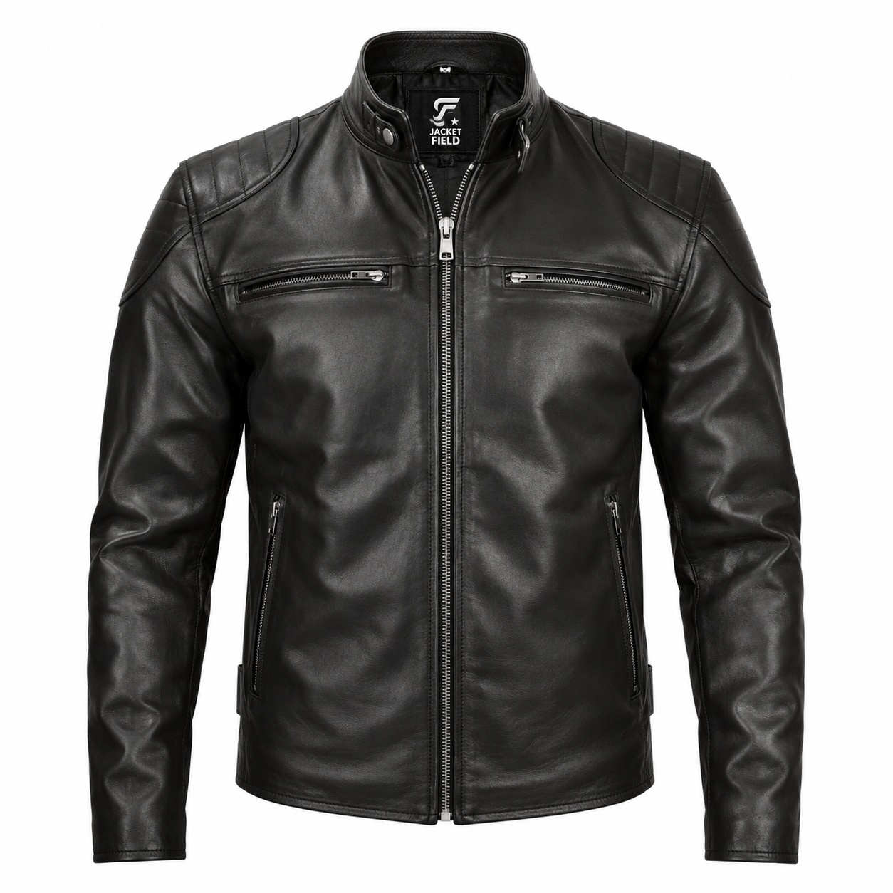 Mens Black Lambskin Leather Motorcycle Jacket by Jacket Field