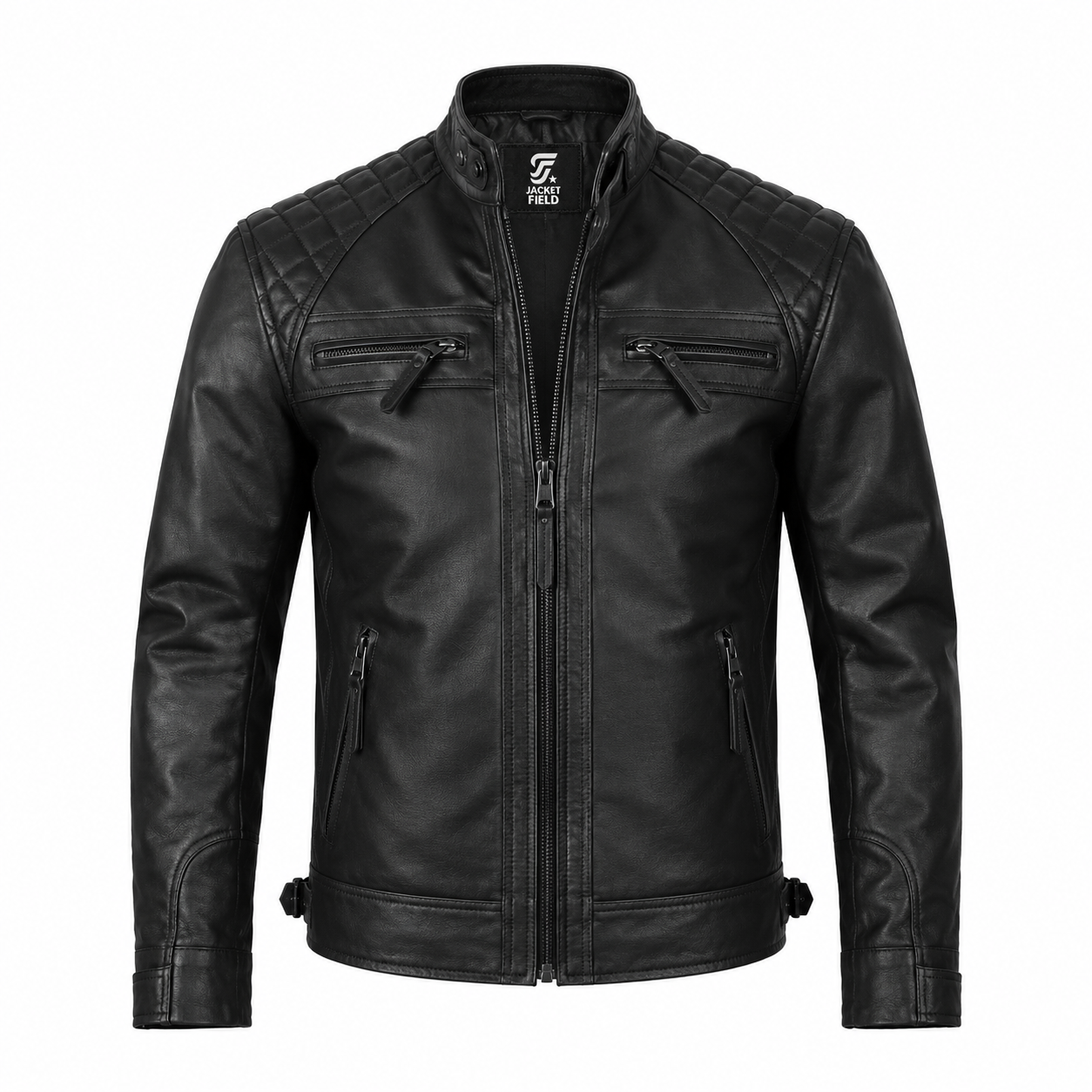Mens Black Lambskin Leather Motorcycle Jacket by Jacket Field