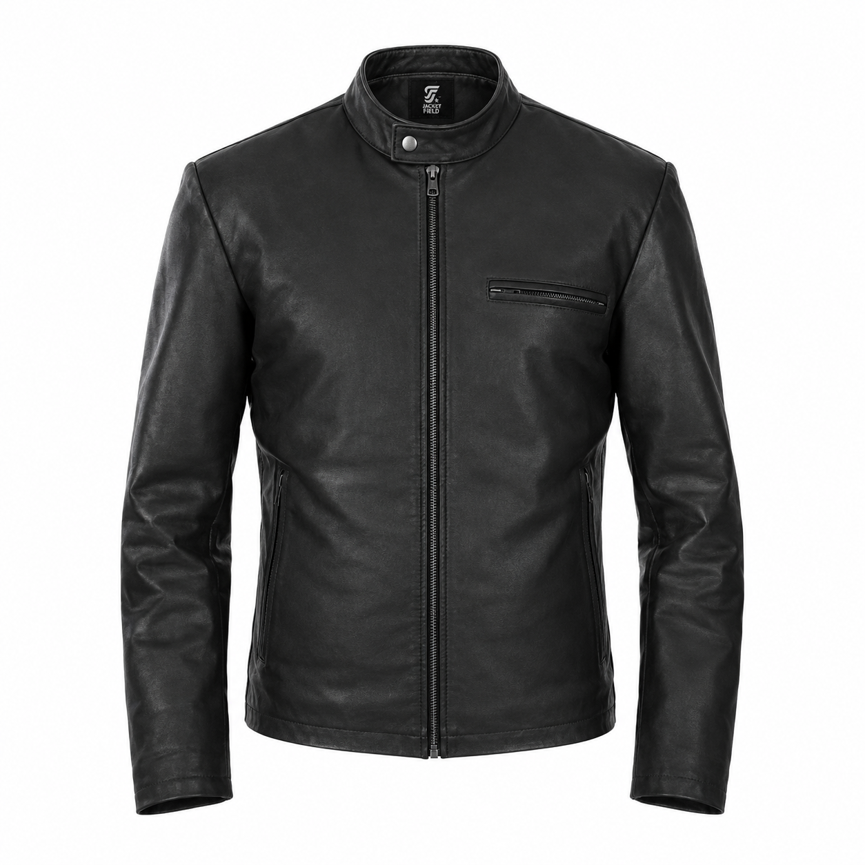 Mens Black Cowhide Leather Motorcycle Jacket by Jacket Field