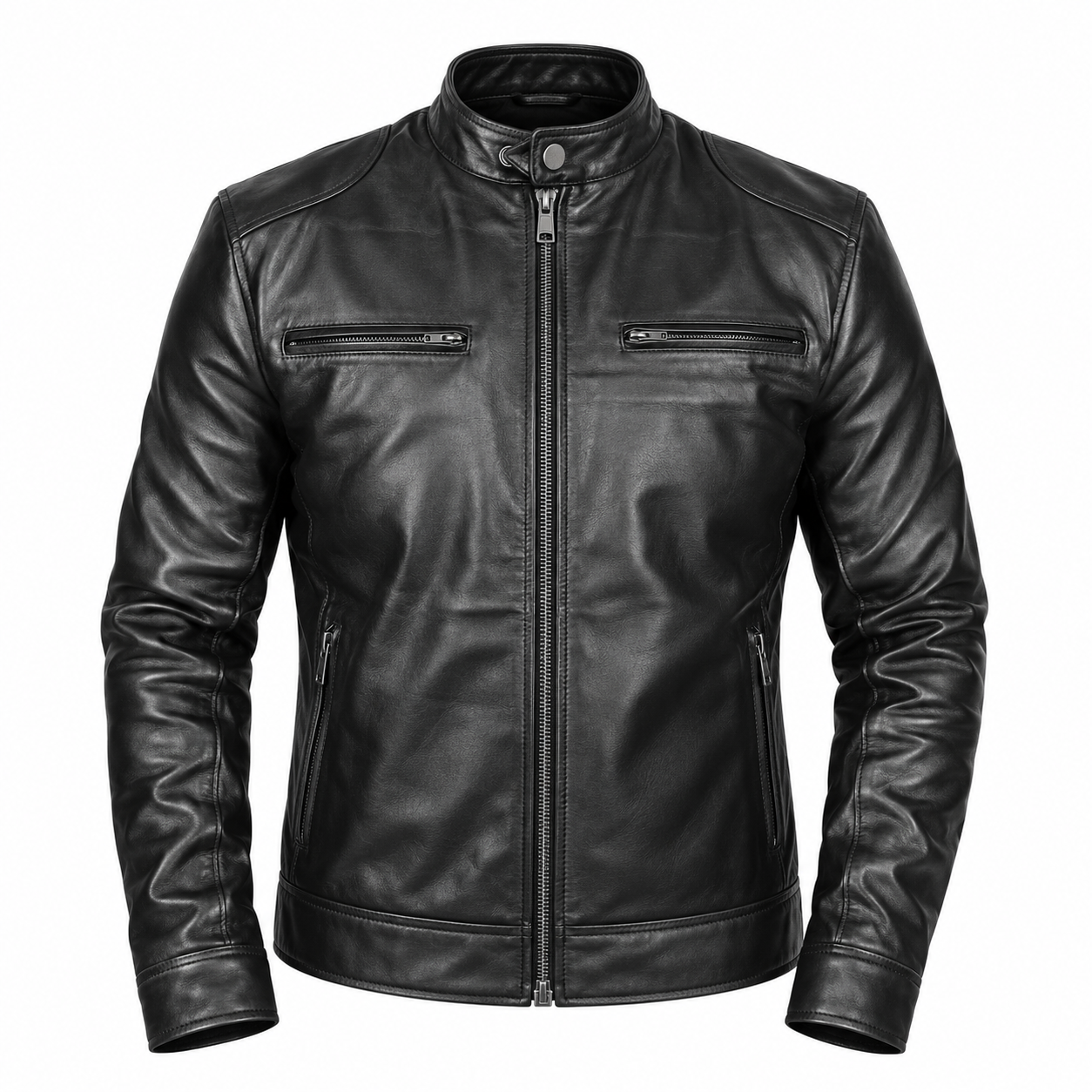 Mens Black Lambskin Leather Motorcycle Jacket by Jacket Field