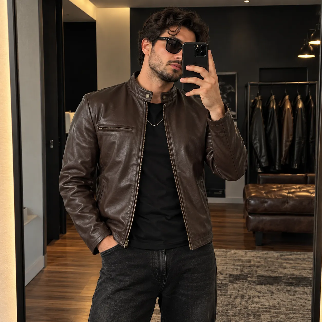 Mens Black Lambskin Leather Motorcycle Jacket by Jacket Field