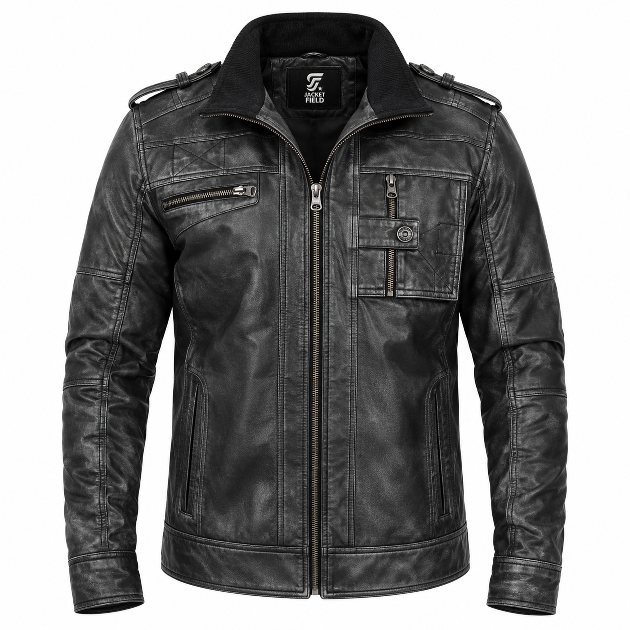 Mens Black Lambskin Leather Motorcycle Jacket by Jacket Field